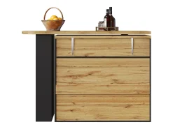 Bar buffet extensible y giratorio 360° con espacio de almacenamiento, 138–204 cm, negro, con estantes