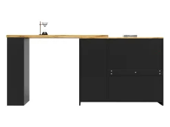 Bar giratorio 360°, 198 x 39,6 x 97 cm, negro, acabado imitación madera, puerta de cristal con iluminación LED