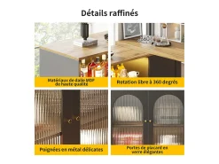 Bar giratorio 360°, 198 x 39,6 x 97 cm, negro, acabado imitación madera, puerta de cristal con iluminación LED