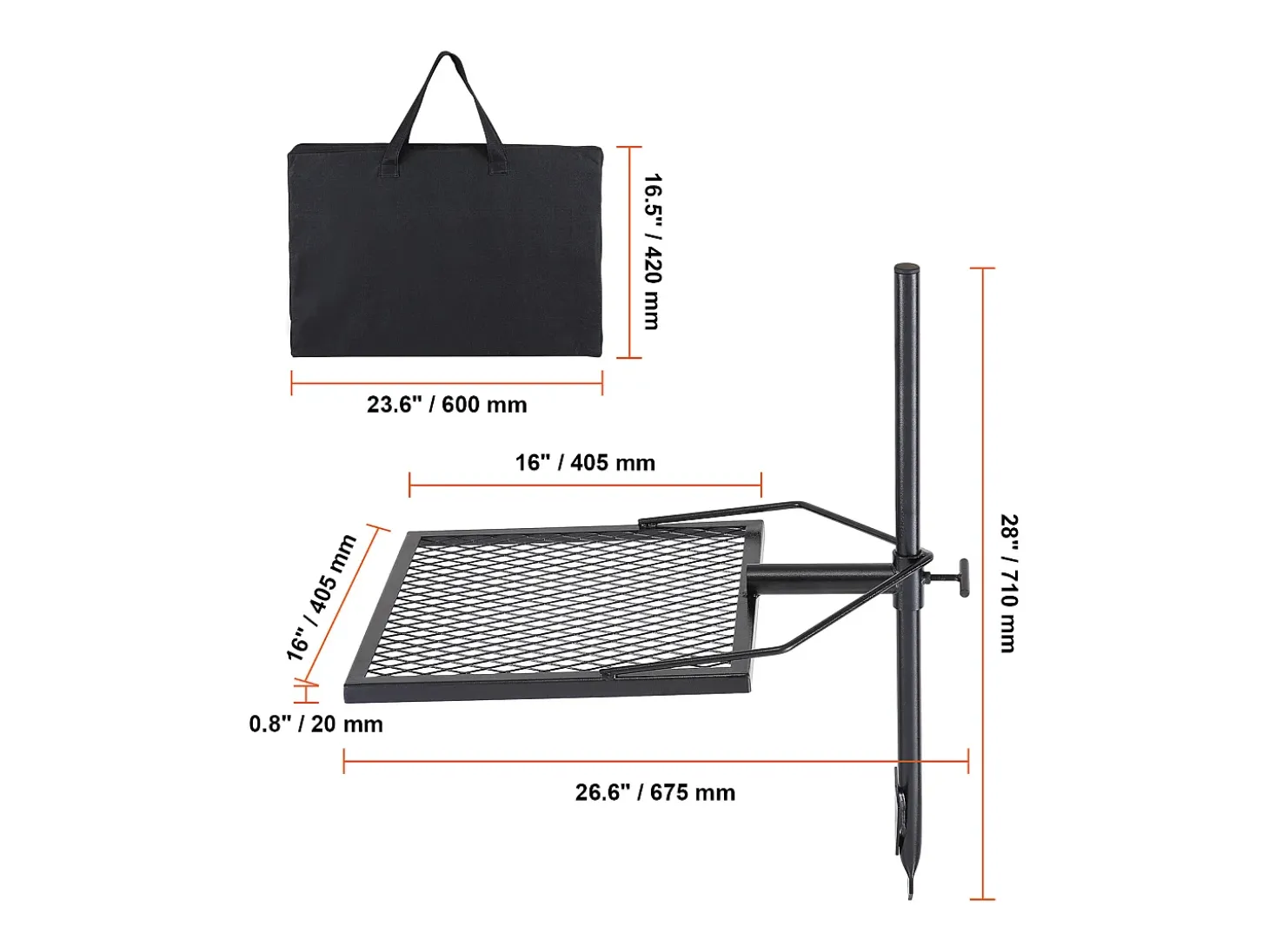 Barbacoa de Campamento SucceBuy, de Acero Resistente, Ajustable, para Acampar, Senderismo, Picnics, Viajes, Escalada