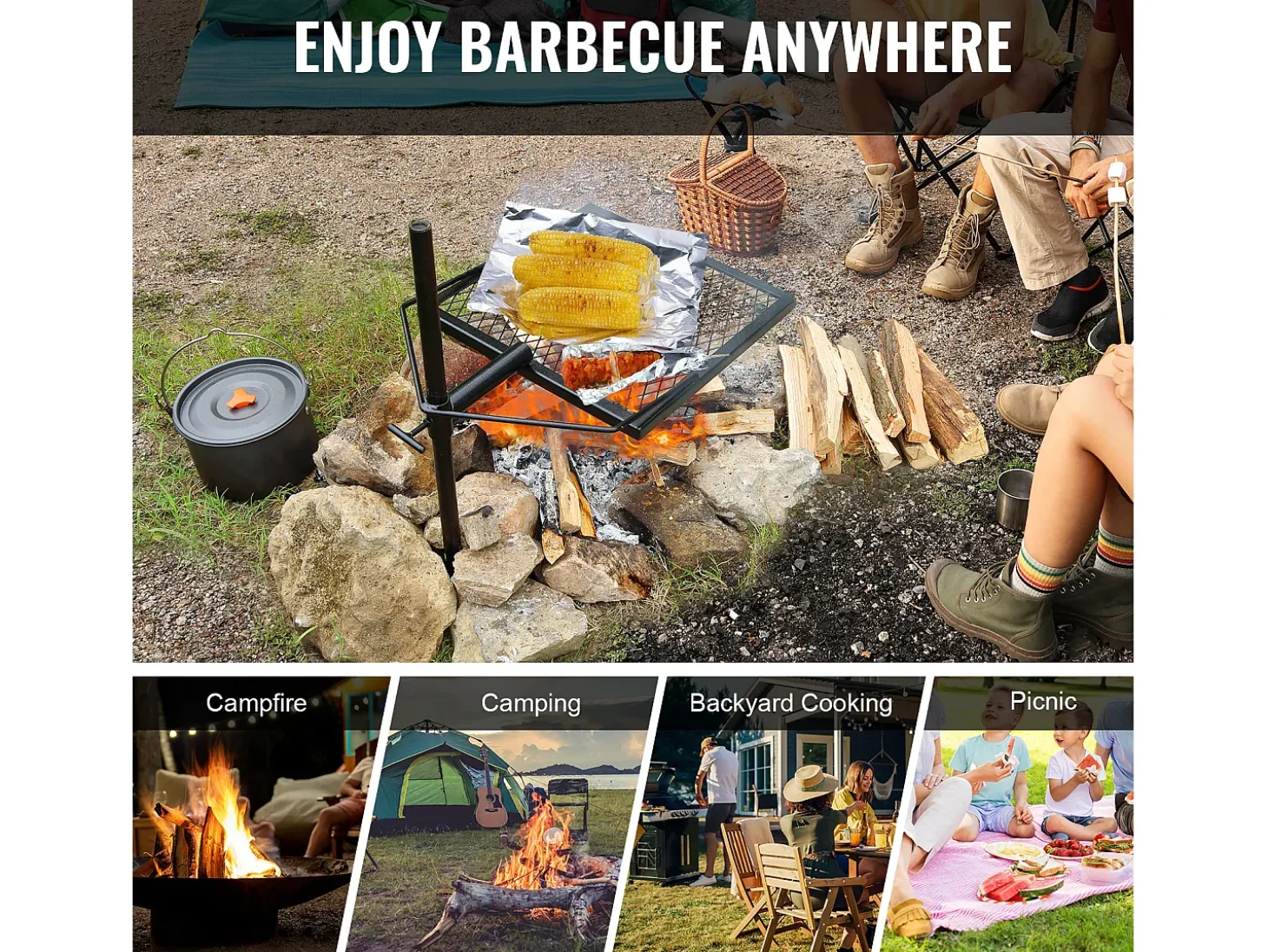 Barbacoa de Campamento SucceBuy, de Acero Resistente, Ajustable, para Acampar, Senderismo, Picnics, Viajes, Escalada