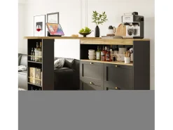Barra giratoria 360°, con 4 cajones y estantes abiertos, MDF negro, (105x39x102 cm)