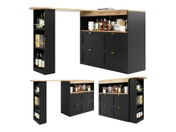 Barra giratoria 360°, con 4 cajones y estantes abiertos, MDF negro, (105x39x102 cm)