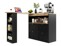 Barra giratoria 360°, con 4 cajones y estantes abiertos, MDF negro, (105x39x102 cm)