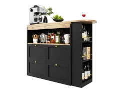 Barra giratoria 360°, con 4 cajones y estantes abiertos, MDF negro, (105x39x102 cm)