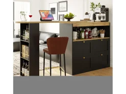 Barra giratoria 360°, con 4 cajones y estantes abiertos, MDF negro, (105x39x102 cm)