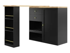 Barra giratoria 360°, con 2 cajones y puerta corredera, 3 estantes abiertos, MDF negro, (105x39x102 cm)