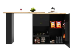 Barra giratoria 360°, con 2 cajones y puerta corredera, 3 estantes abiertos, MDF negro, (105x39x102 cm)