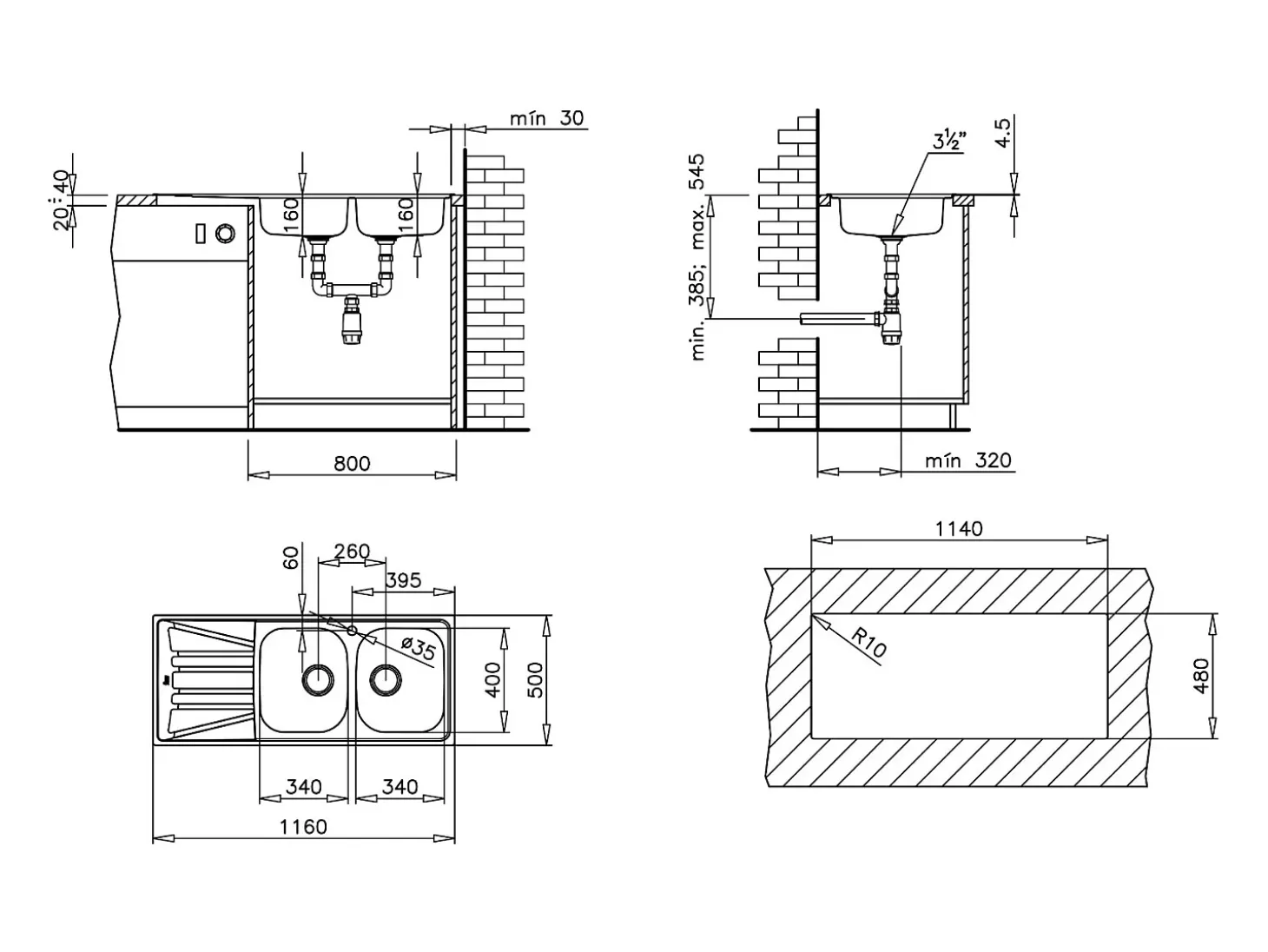 Basico Fregadero de 2 cubetas y 1 escurridor de acero inoxidable con tela microestructurada Teka