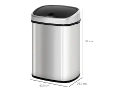 Basurero automático de 48 l con sensor infrarrojo, acero inoxidable, color plateado (40,5 x 29,5 x 57 cm)