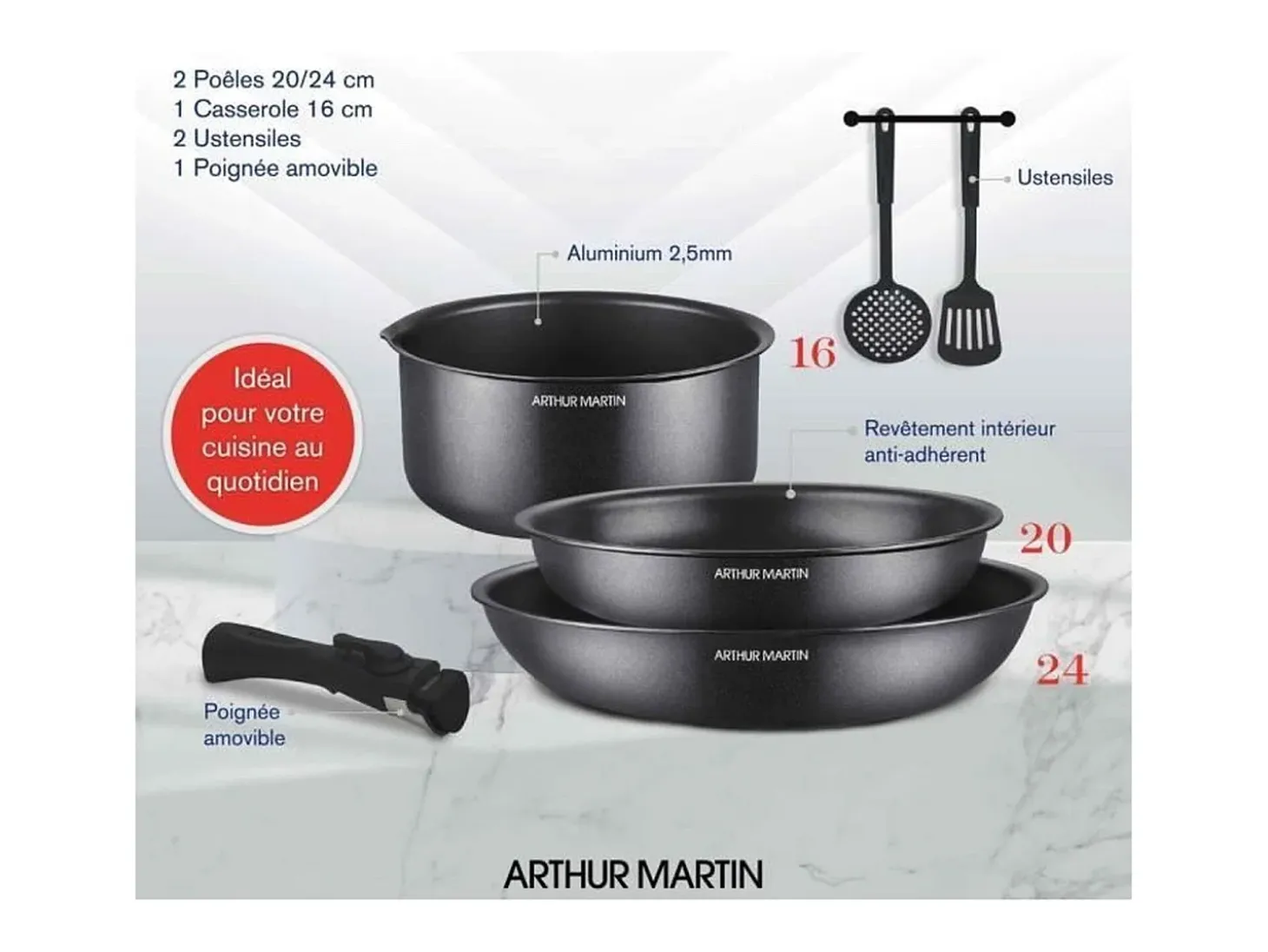 Batería de cocina - Aluminio - Antiadherente - 6 piezas
