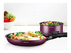 Batería de cocina Arthur Martin AM2991 10 piezas de aluminio antiadherente para todo tipo de fuegos, incluida inducción, color ciruela