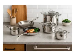 Batería de cocina de acero inoxidable 11 piezas Cosy & Trendy Classic, para todo tipo de fuegos incluyendo inducción, con tapas de vapor y sartén antiadherente