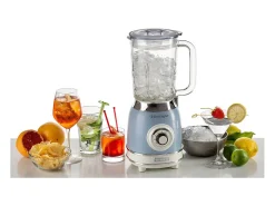 Batidora azul vintage Ariete con vaso de vidrio