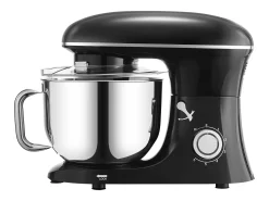 Batidora de Pie SucceBuy, Batidora Eléctrica de 5.68L y 1400 W con Cuenco de Acero Inoxidable, Gancho, Batidor, Mezclador, Raspador, Negro