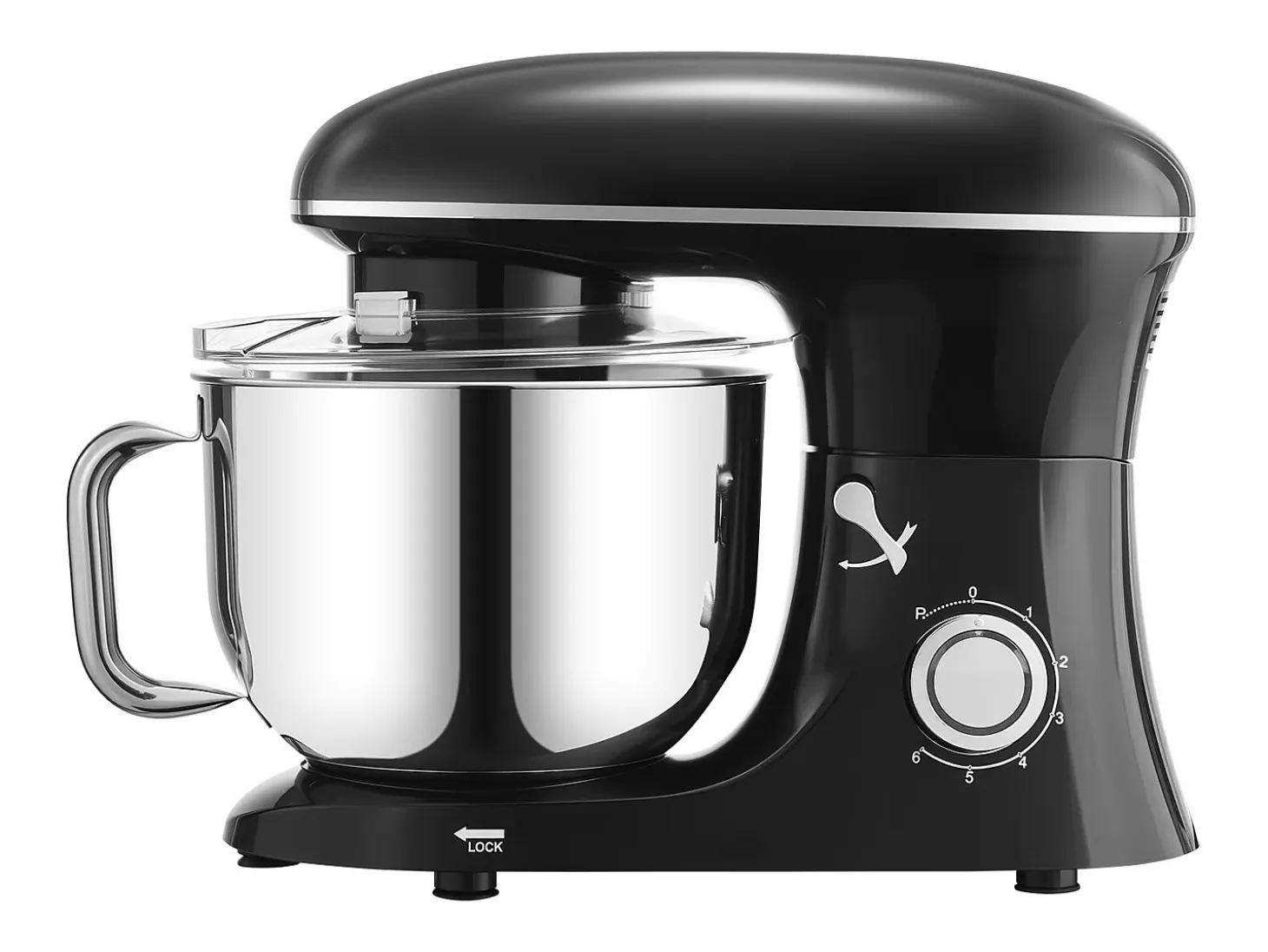 Batidora de Pie SucceBuy, Batidora Eléctrica de 5.68L y 1400 W con Cuenco de Acero Inoxidable, Gancho, Batidor, Mezclador, Raspador, Negro