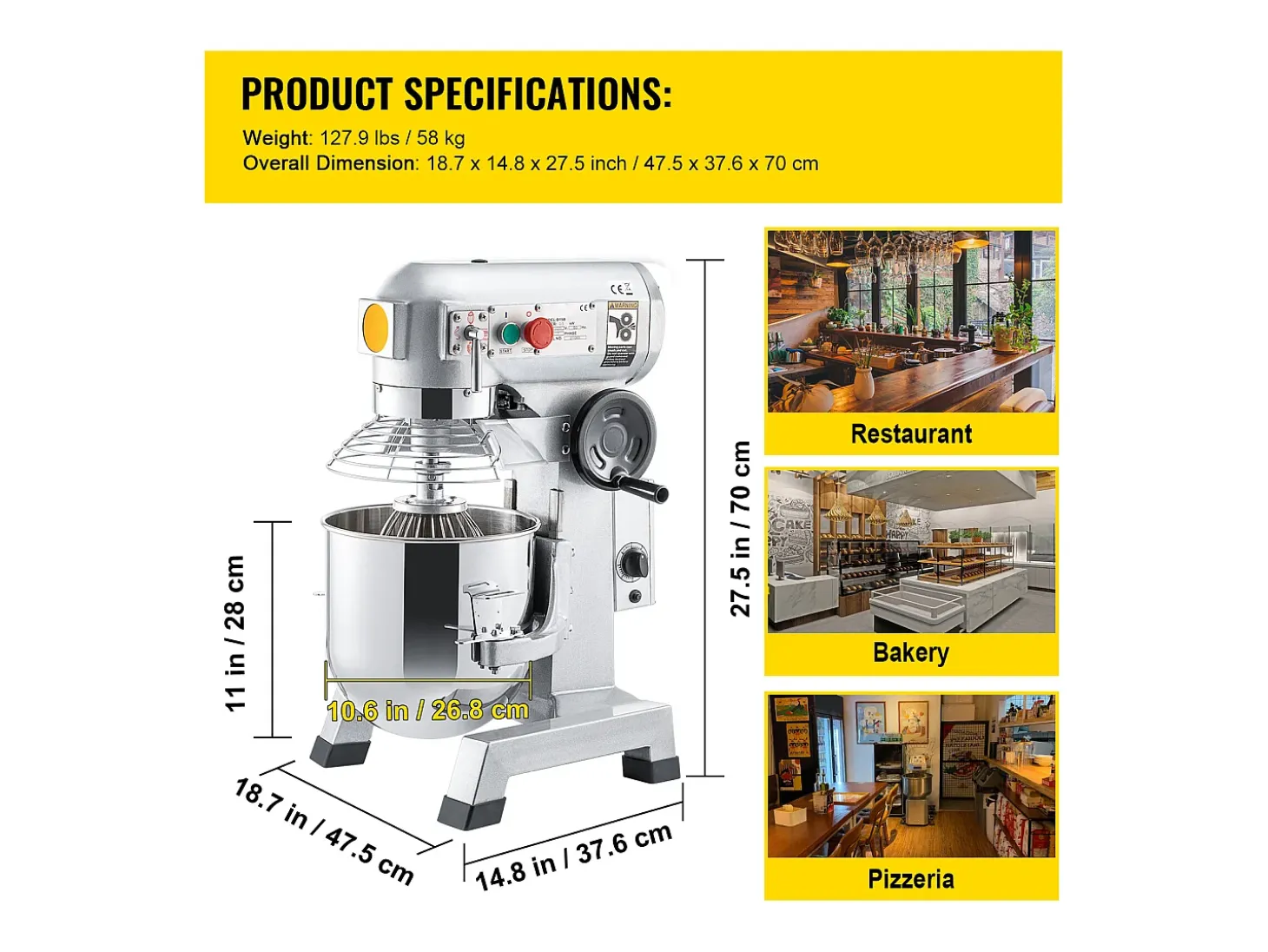 Batidora SucceBuy, Batidor de Pie Comercial, 14 L, 500 W, Batidor Eléctrico Comercial, con 3 Velocidades Ajustables