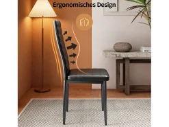 Bealife 4 Sillas de Comedor - Juego de 4 Sillas de Cocina con Asiento Acuchillado en Cuero Sintético, Patas de Metal y Topes Antideslizantes Negro
