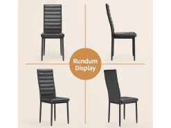 Bealife 4 Sillas de Comedor - Juego de 4 Sillas de Cocina con Asiento Acuchillado en Cuero Sintético, Patas de Metal y Topes Antideslizantes Negro
