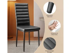 Bealife 4 Sillas de Comedor - Juego de 4 Sillas de Cocina con Asiento Acuchillado en Cuero Sintético, Patas de Metal y Topes Antideslizantes Negro