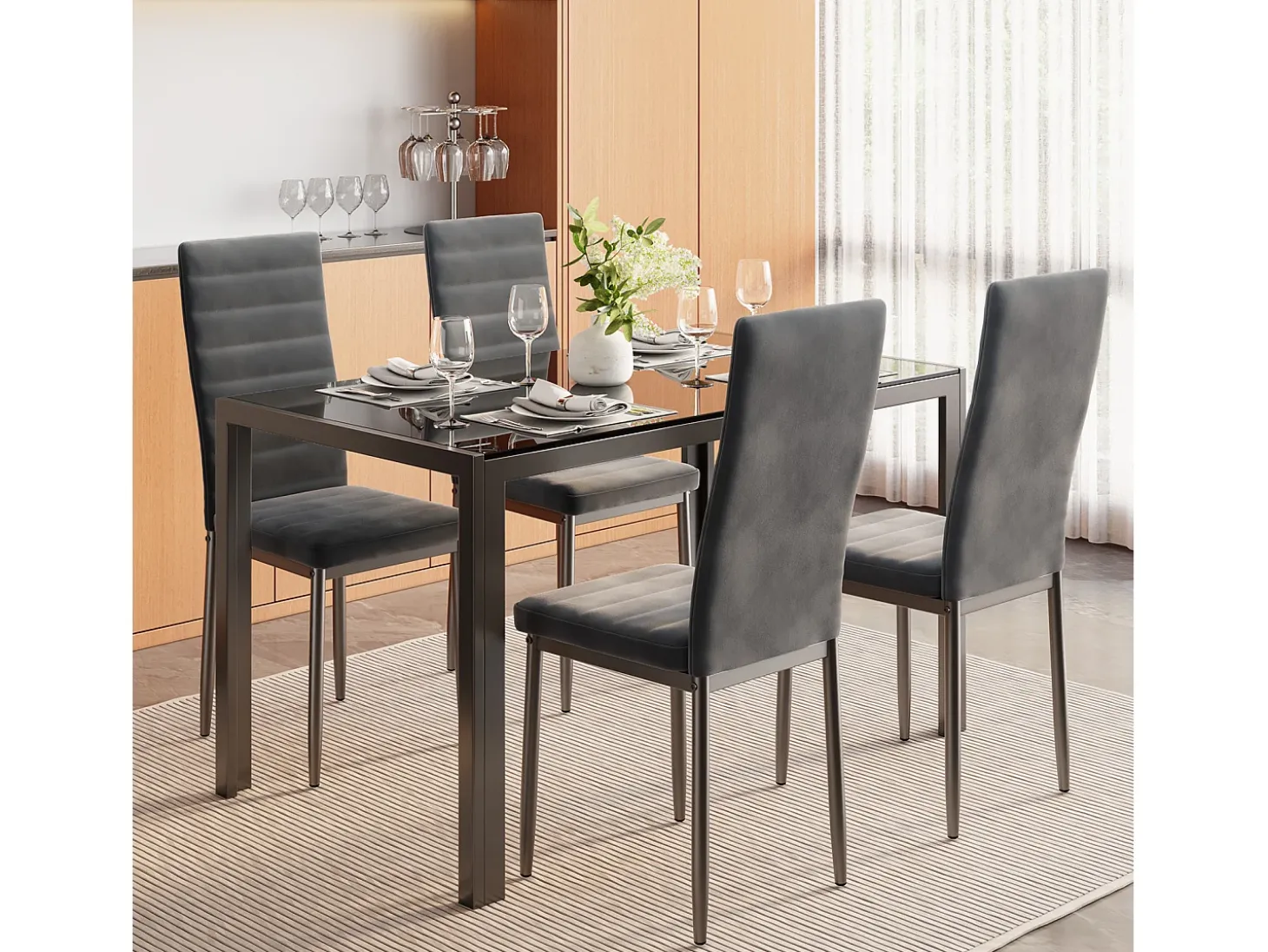 Bealife Juego de 4 Sillas de Comedor para Cocina, Asiento Acolchado en Terciopelo con Patas de Metal y Pies de Goma, Gris Oscuro