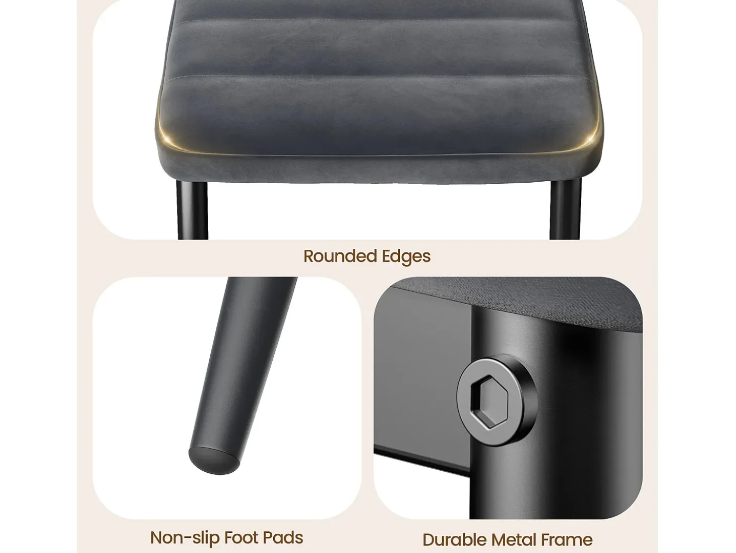 Bealife Juego de 4 Sillas de Comedor para Cocina, Asiento Acolchado en Terciopelo con Patas de Metal y Pies de Goma, Gris Oscuro