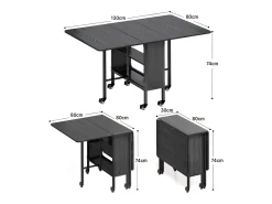 Bealife Mesa de Comedor Móvil y Plegable 3 en 1 130×80×74, Plegable por Ambos Lados, Ahorra Espacio, Multifunción