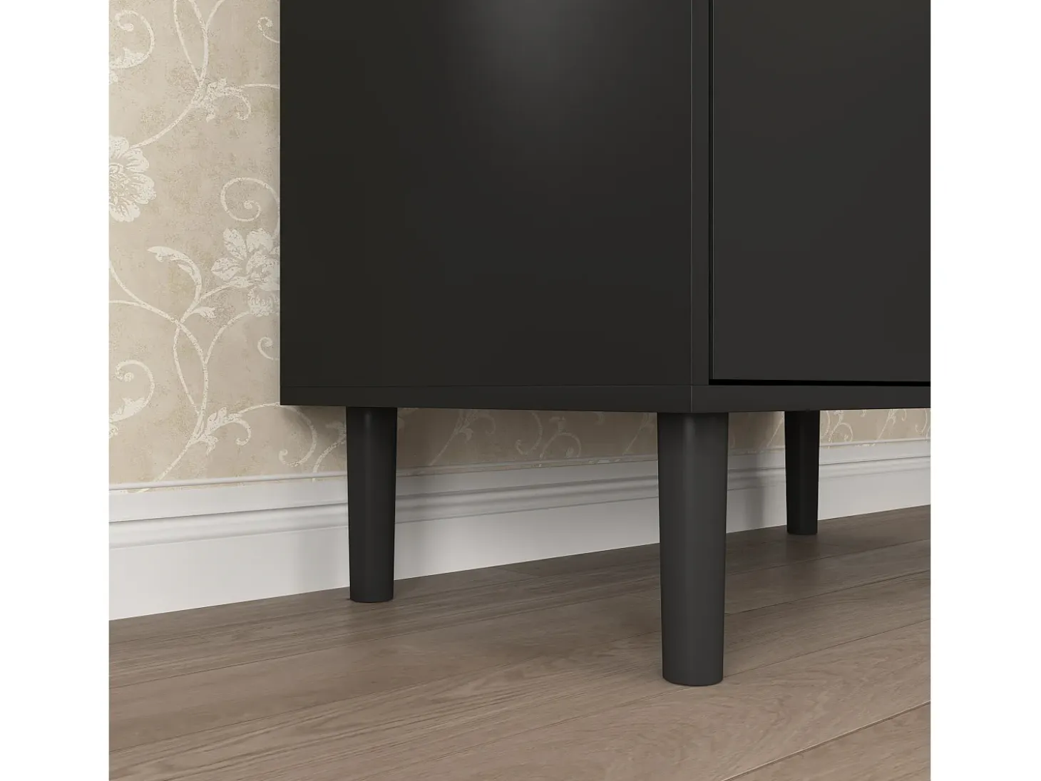 Biblioteca con puertas trempé y estantes regulables, MDF lacado, negro (60x35x160 cm)