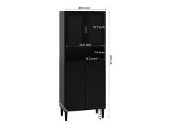 Biblioteca con puertas trempé y estantes regulables, MDF lacado, negro (60x35x160 cm)