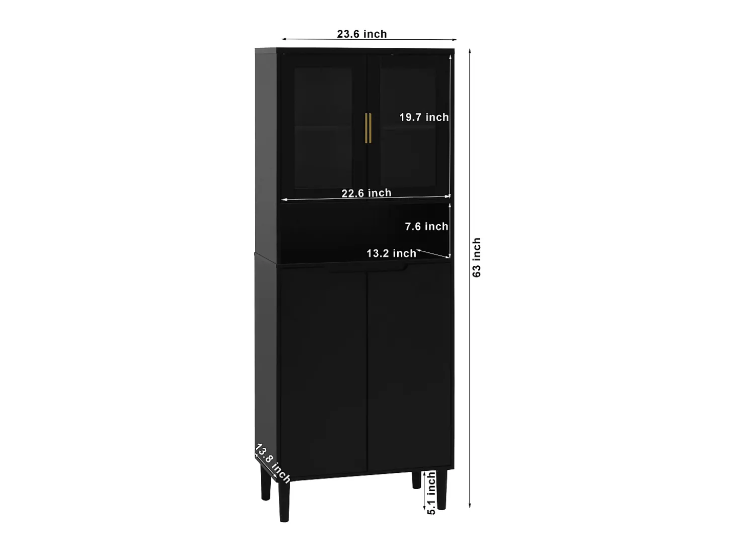 Biblioteca con puertas trempé y estantes regulables, MDF lacado, negro (60x35x160 cm)