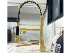 Big Pro Mezclador de fregadero con rociador móvil oro cepillado Essebagno