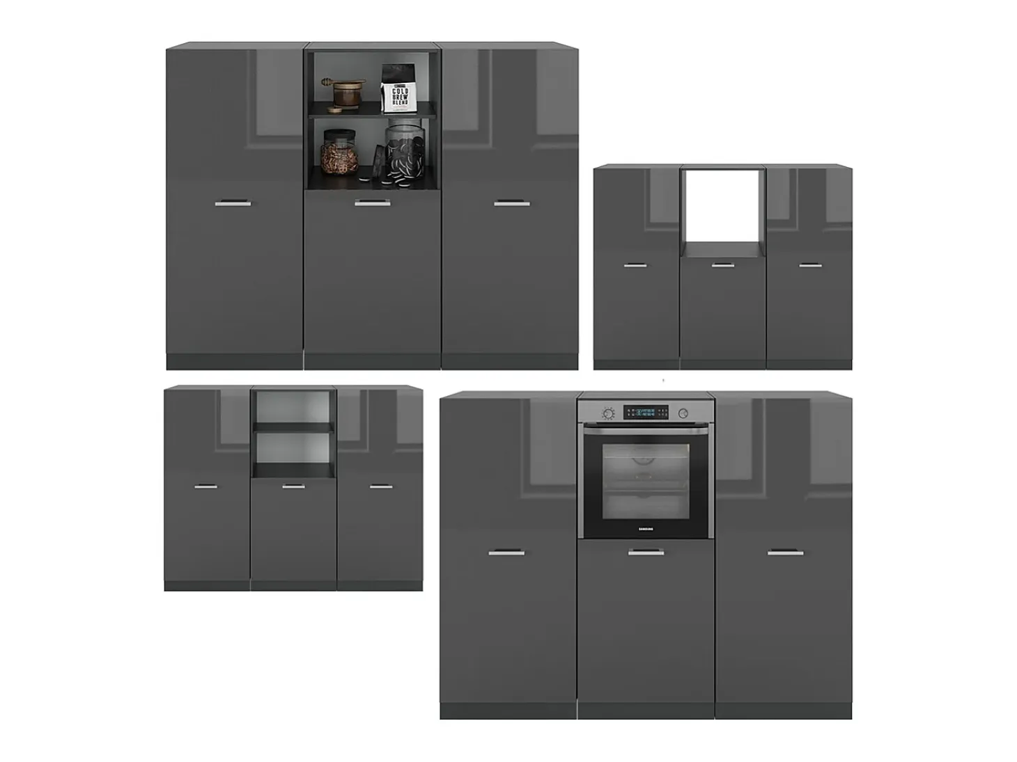Bloque de cocina antracita brillo intenso/antracita 180x46x81.6 r-line