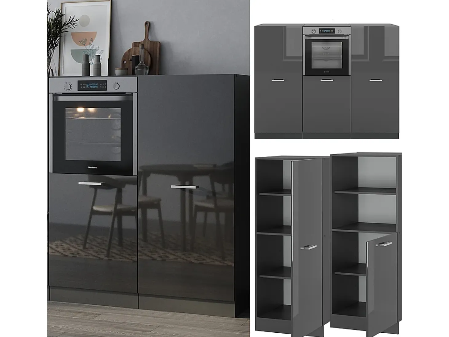 Bloque de cocina antracita brillo intenso/antracita 180x46x81.6 r-line