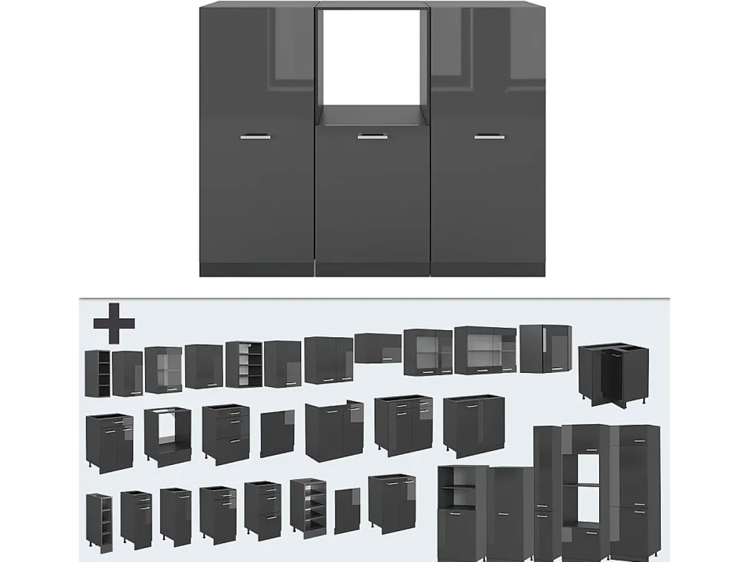 Bloque de cocina antracita brillo intenso/antracita 180x46x81.6 r-line