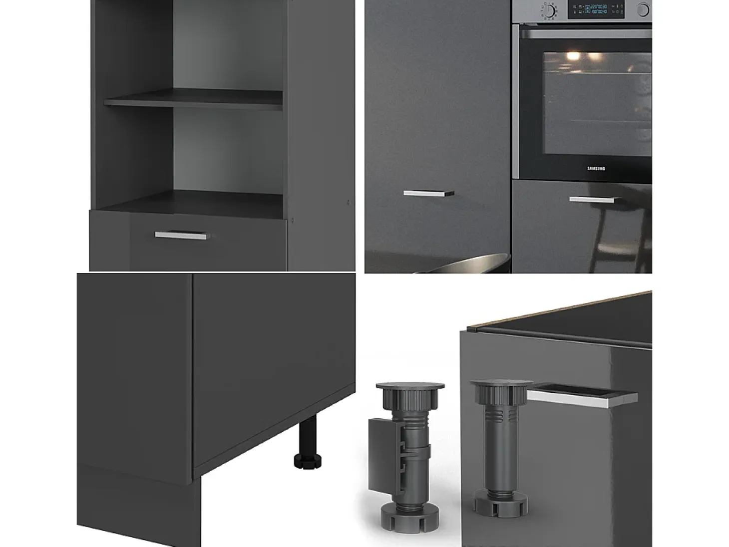 Bloque de cocina antracita brillo intenso/antracita 180x46x81.6 r-line