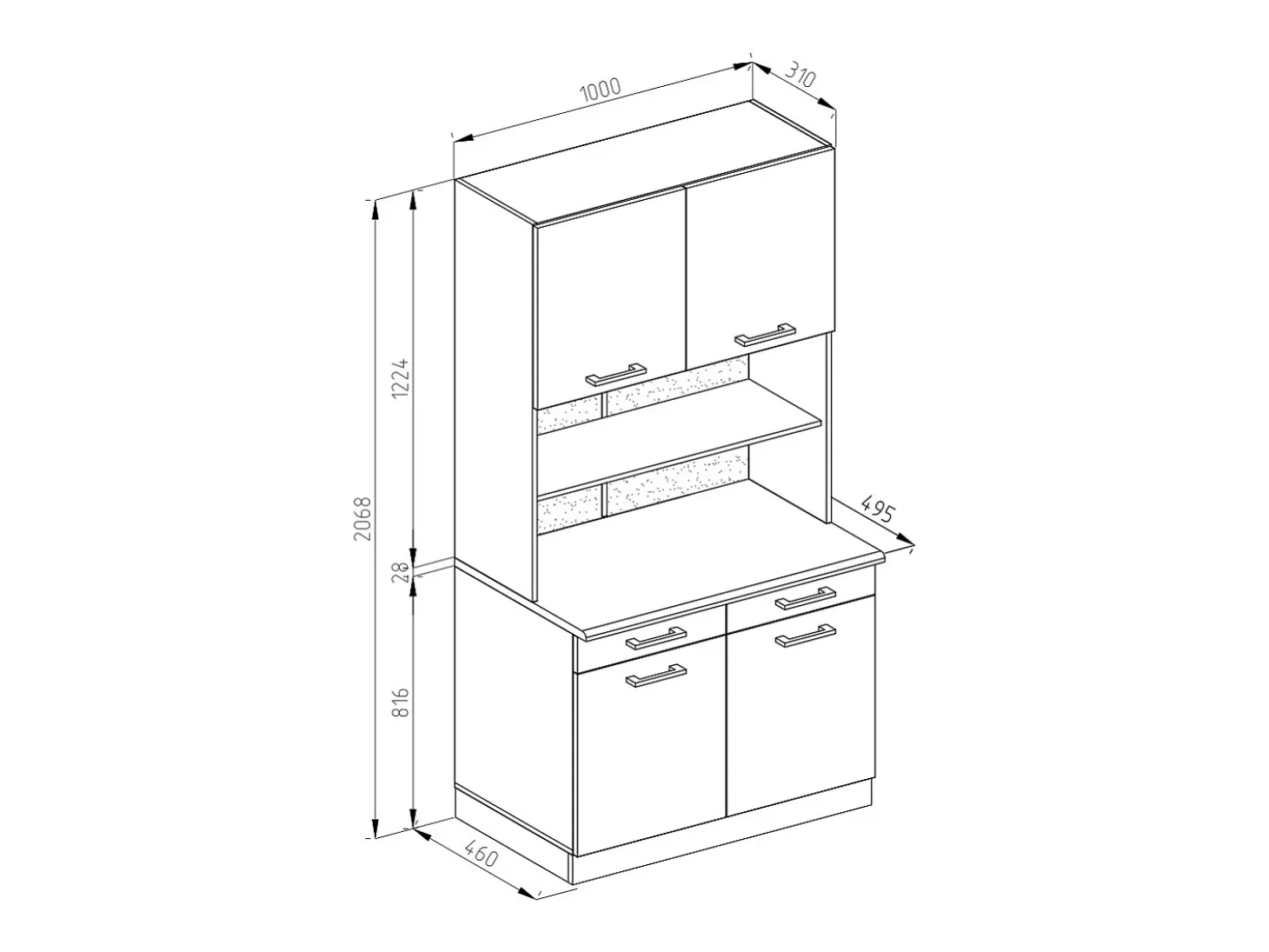 Bloque de cocina blanco alto brillo 100x60x81.6 r-line