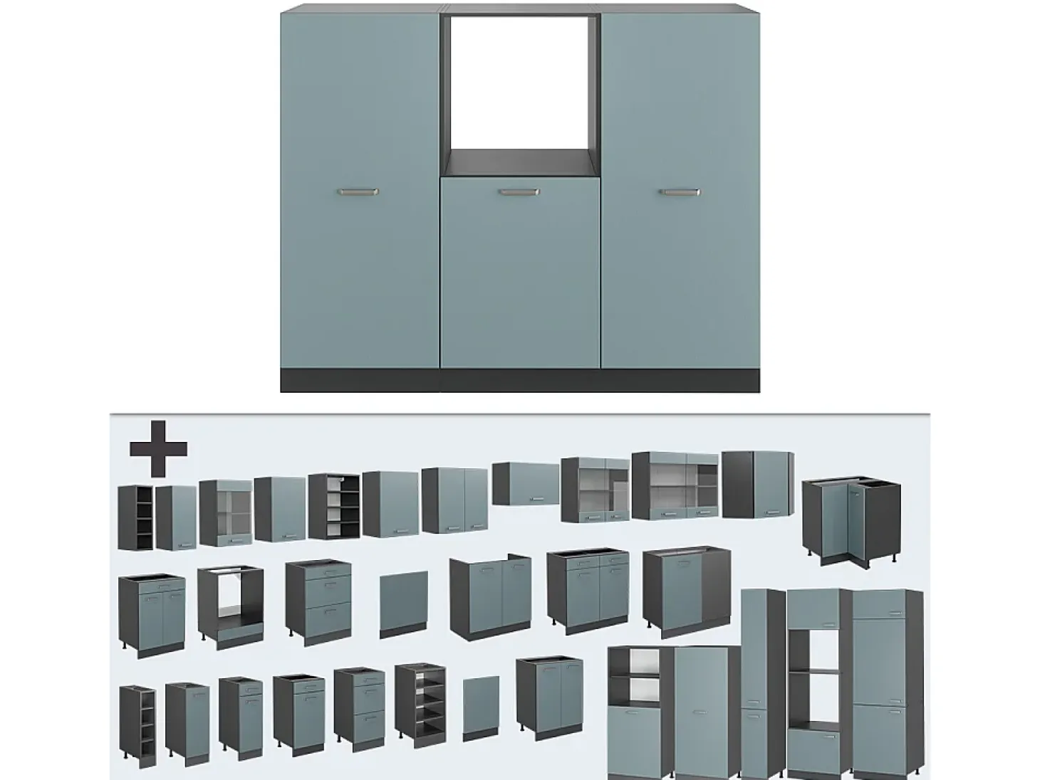 Bloque de cocina gris azulado/antracita 180x46x81.6 r-line