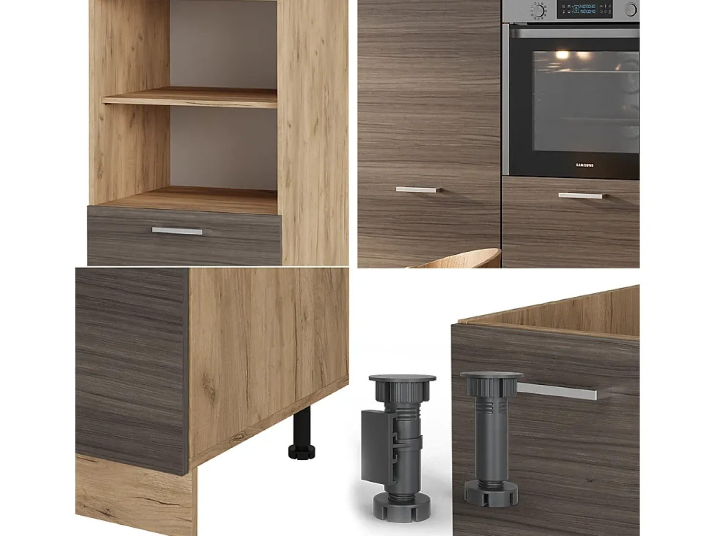 Bloque de cocina gris noble/roble dorado 180x46x81.6 r-line
