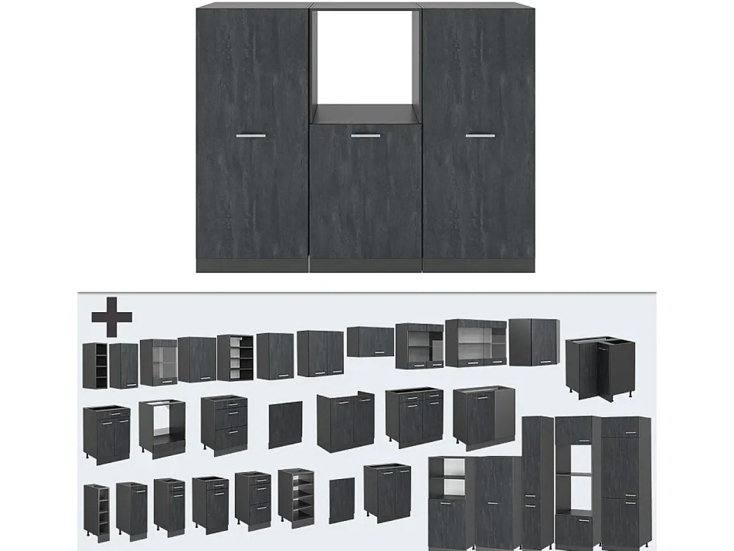 Bloque de cocina hormigón negro/antracita 180x46x81.6 r-line