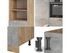 Bloque de cocina hormigón/roble dorado 180x46x81.6 r-line