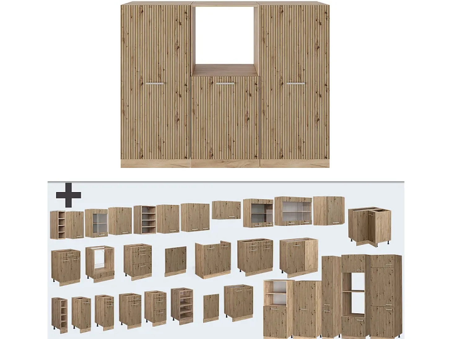 Bloque de cocina roble artesanal/roble dorado 180x46x81.6 r-line