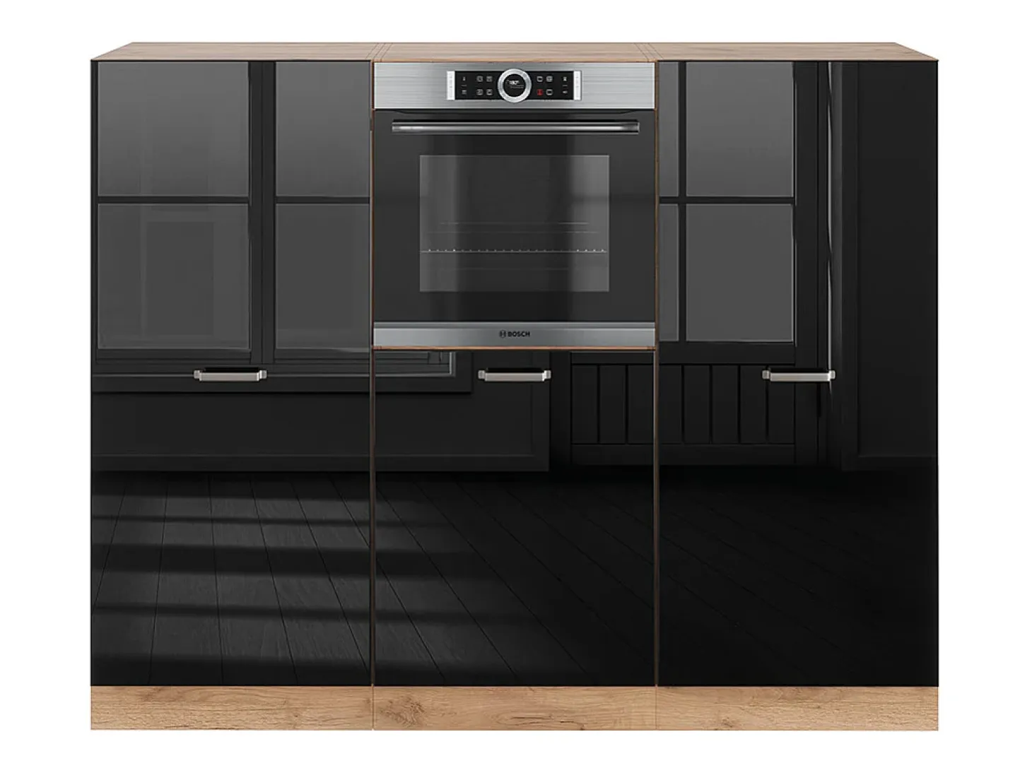 Bloque de cocina roble negro/dorado de alto brillo 180x46x81.6 r-line
