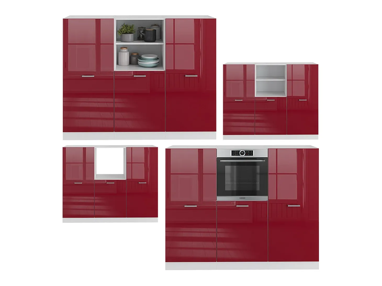 Bloque de cocina rojo brillo intenso/blanco 180x46x81.6 r-line