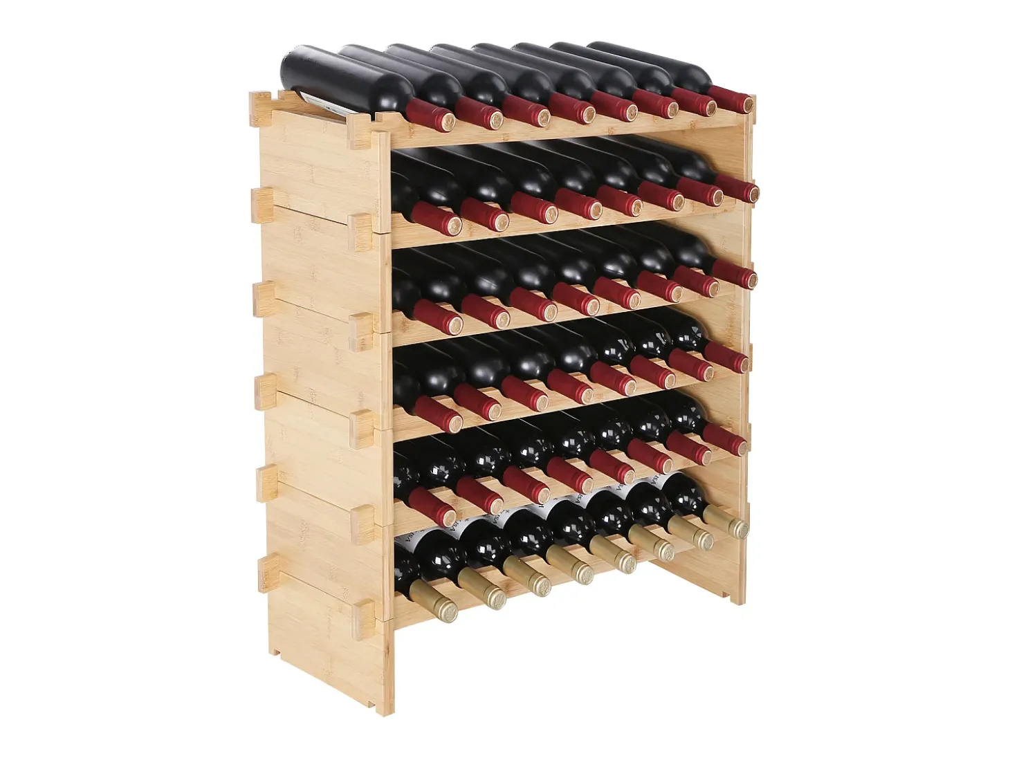 Botellero Apilable SucceBuy para 48 Botellas, Estante de Exhibición de Madera de Bambú de 6 Niveles