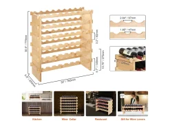 Botellero Apilable SucceBuy para 48 Botellas, Estante de Exhibición de Madera de Bambú de 6 Niveles