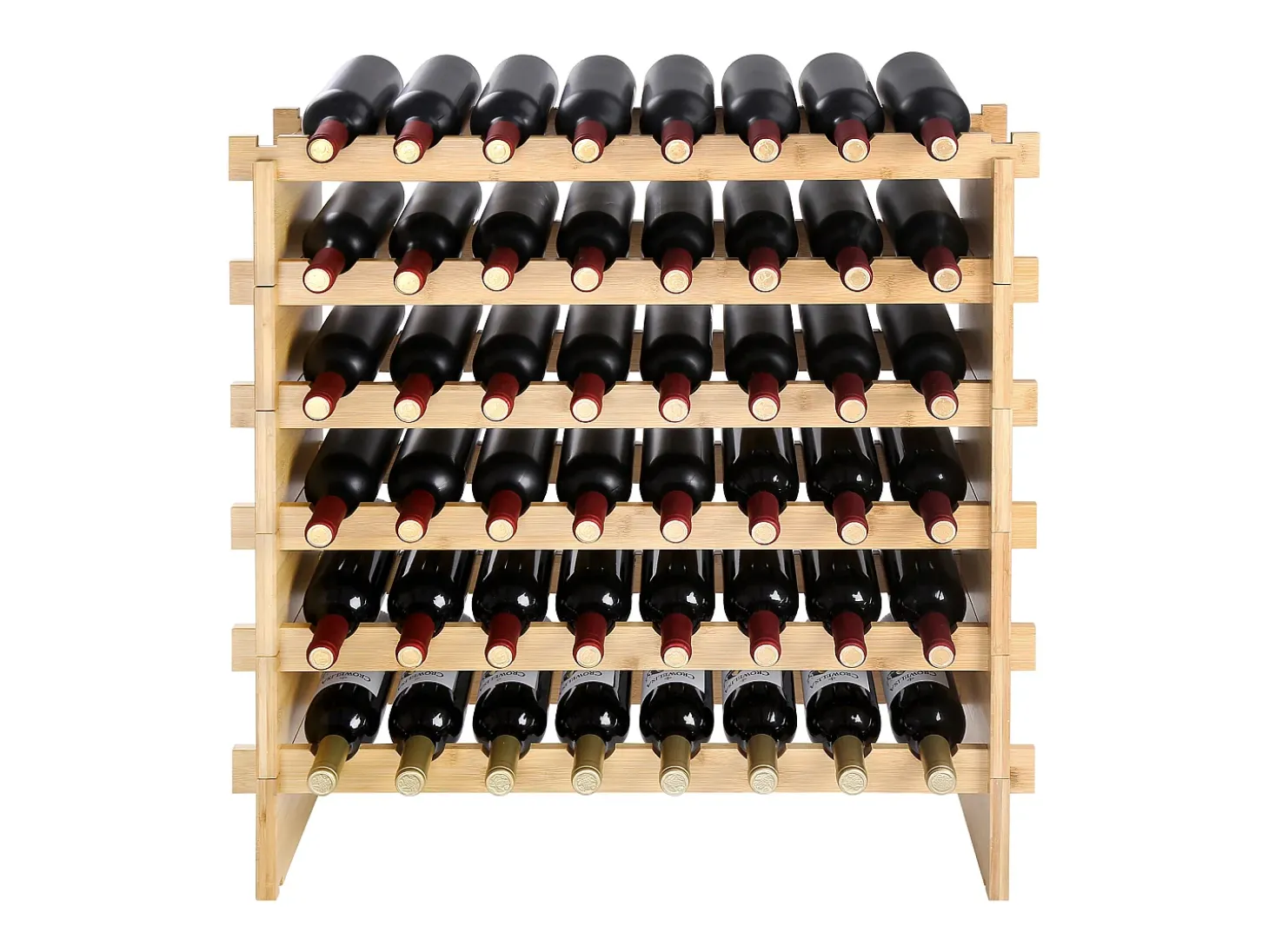Botellero Apilable SucceBuy para 48 Botellas, Estante de Exhibición de Madera de Bambú de 6 Niveles