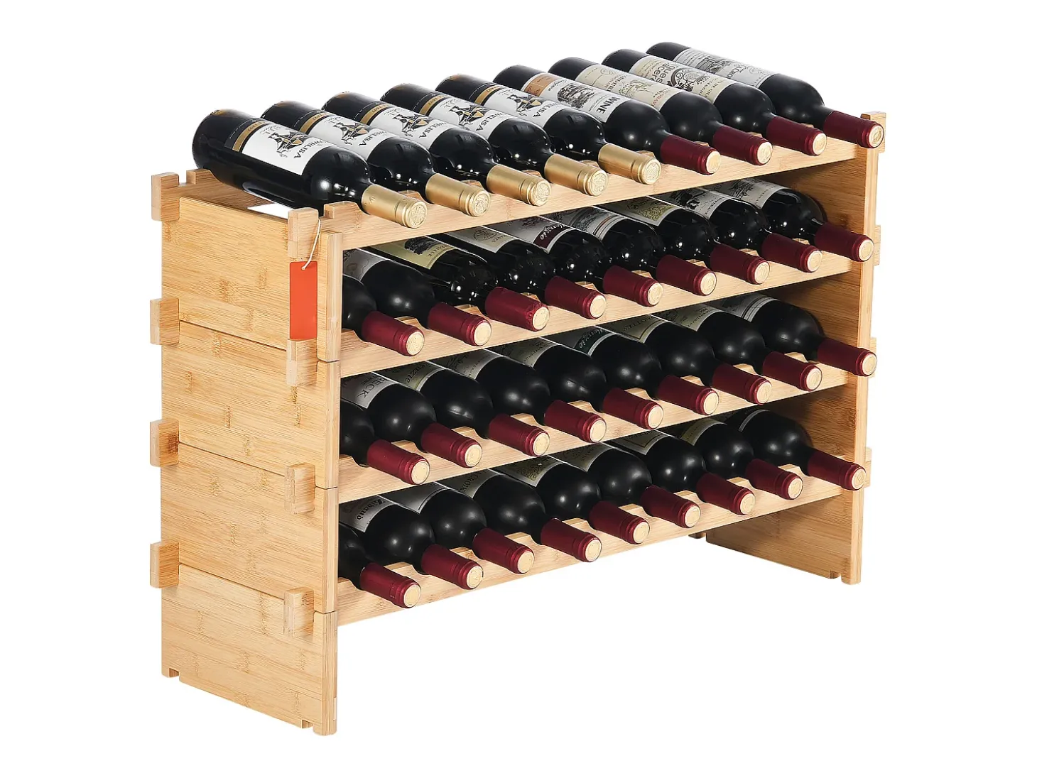 Botellero Apilable SucceBuy de 4 Niveles para 36 Botellas, de Madera de Bambú Natural