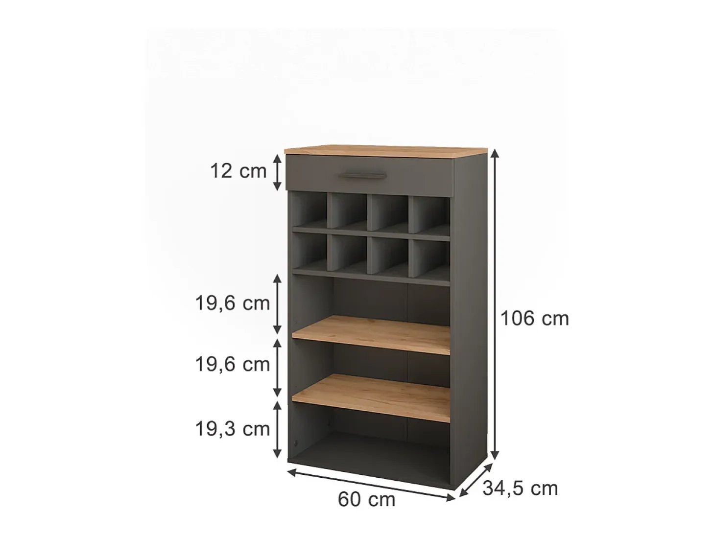 Botellero oro power roble/antracita 60x34.5x106 repose