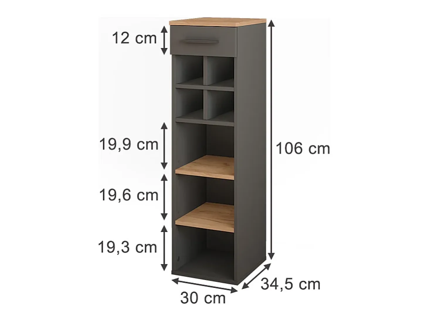 Botellero oro power roble/antracita 30x34.5x106 repose