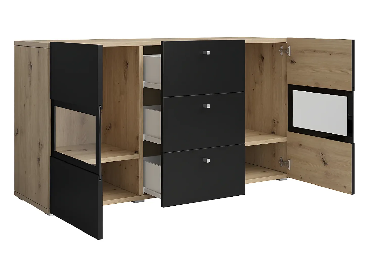 Bufé 2 puertas 3 cajones con LED Sloan Negro y Madera